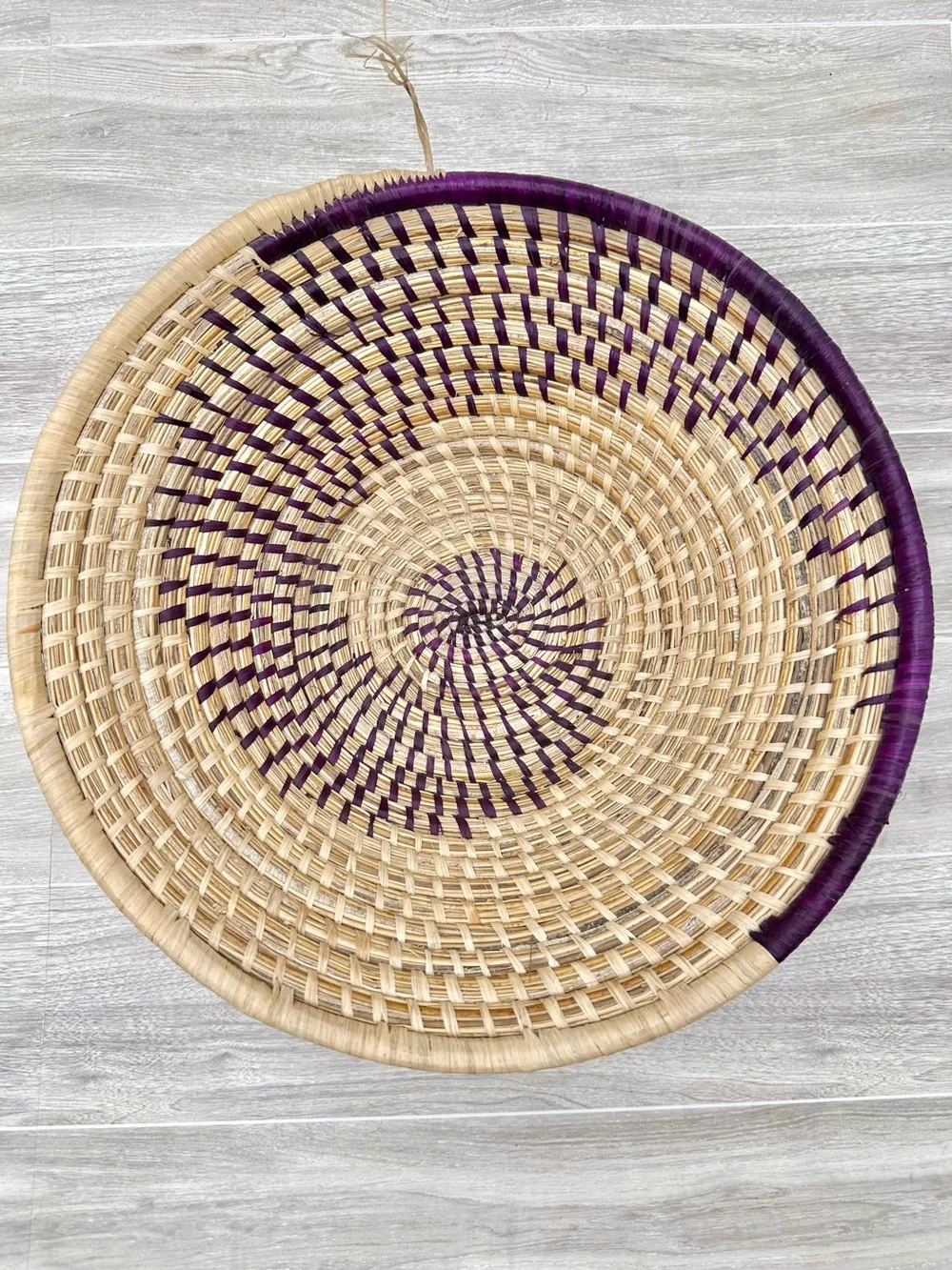 Handmade Woven Purple Sweet Grass Spiral Coiled Basket Bowl Wall Hang Decor 12”